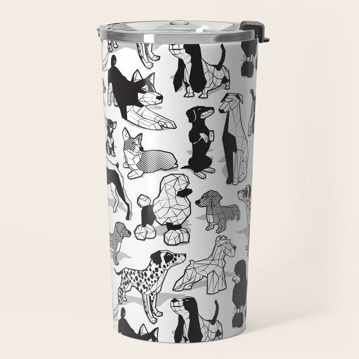 Geometric sweet wet noses // white background black and white dogs Travel Mug Gallery Image 2