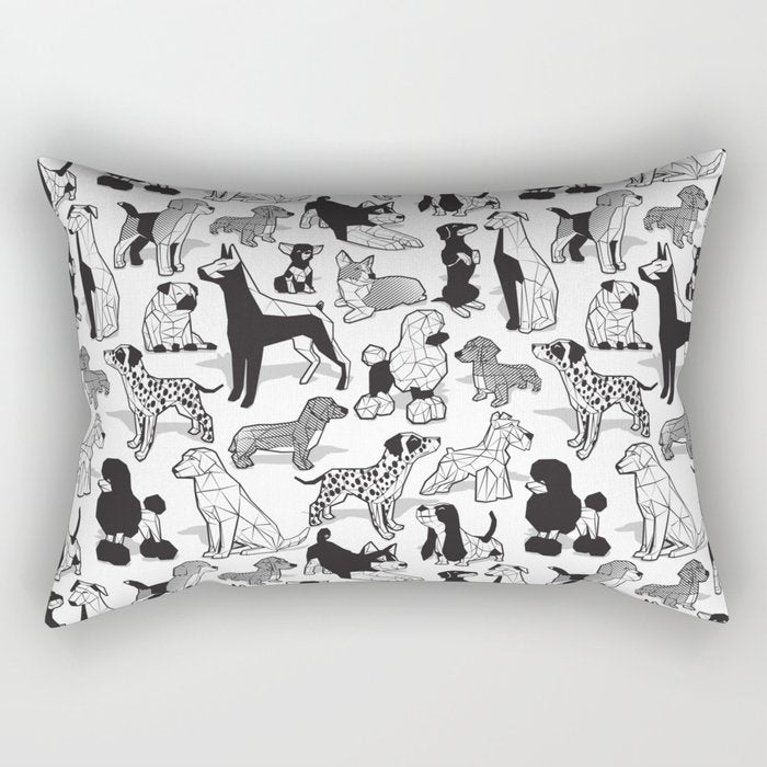 Geometric sweet wet noses // white background black and white dogs Rectangular Pillow Gallery Image 1