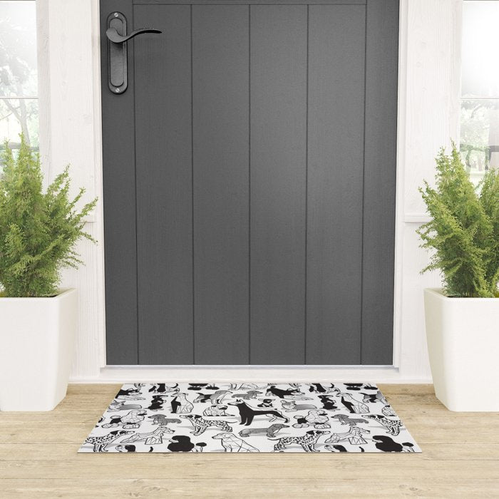 Geometric sweet wet noses // white background black and white dogs Welcome Mat Gallery Image 3