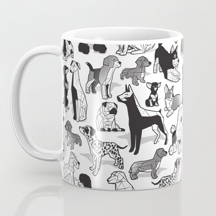 Geometric sweet wet noses // white background black and white dogs Coffee Mug Gallery Image 3