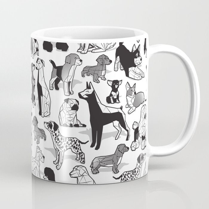 Geometric sweet wet noses // white background black and white dogs Coffee Mug Gallery Image 1