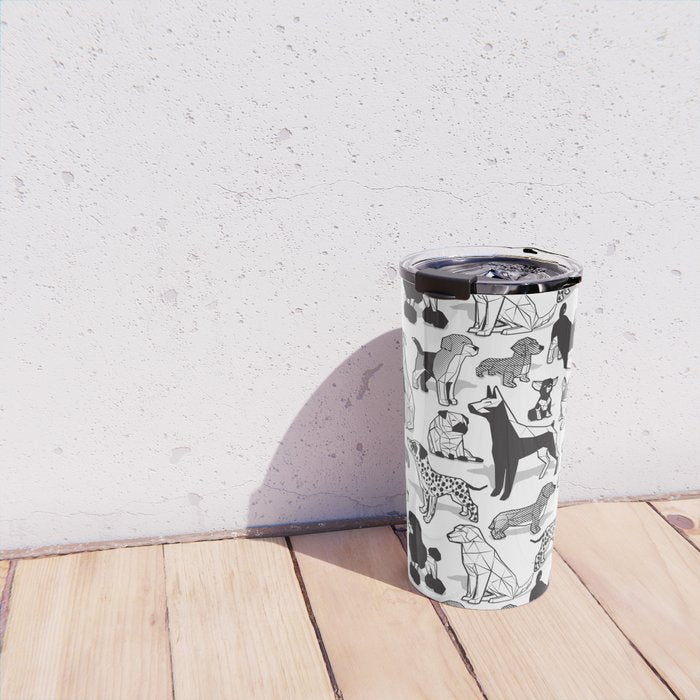 Geometric sweet wet noses // white background black and white dogs Travel Mug Gallery Image 4
