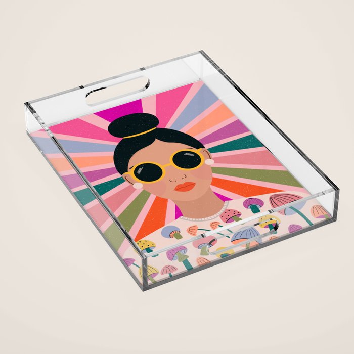 Woman Portrait -Retro Fun Acrylic Tray Gallery Image 1