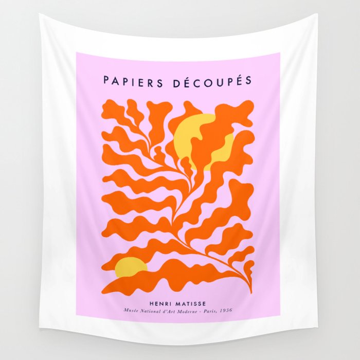 Matisse cut-outs - Pink & Orange Leaf on Sun Wall Tapestry Gallery Image 1