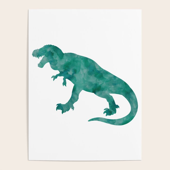 Watercolor Dinosaur Blue Green Dino Pattern Poster Gallery Image 4
