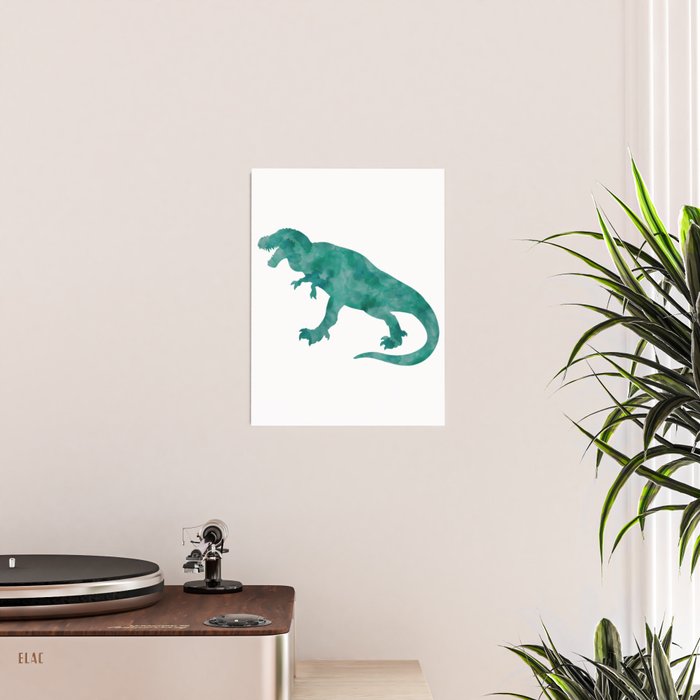 Watercolor Dinosaur Blue Green Dino Pattern Poster Gallery Image 2