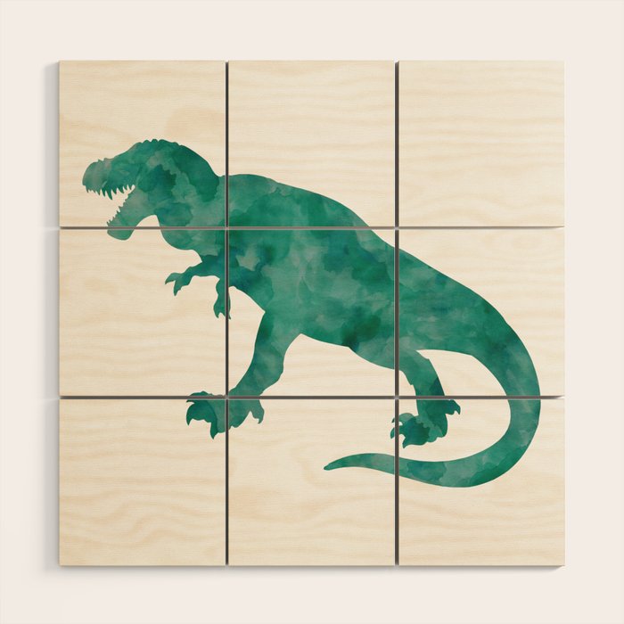 Watercolor Dinosaur Blue Green Dino Pattern Wood Wall Art Gallery Image 1