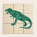 Watercolor Dinosaur Blue Green Dino Pattern Wood Wall Art Gallery Image 1
