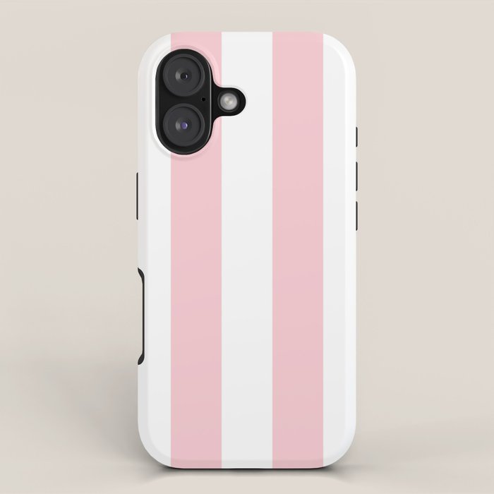 Large White and Light Millennial Pink Pastel Circus Tent Stripe iPhone Case Gallery Image 1