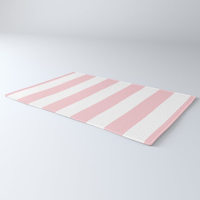 Large White and Light Millennial Pink Pastel Circus Tent Stripe Rug Gallery Image 3
