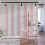 Large White and Light Millennial Pink Pastel Circus Tent Stripe Wall Mural Gallery Image 1