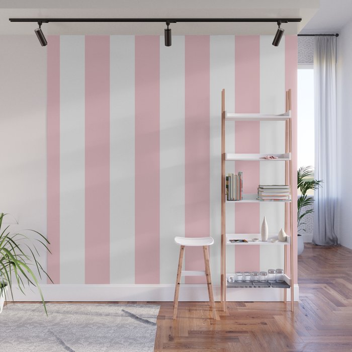 Large White and Light Millennial Pink Pastel Circus Tent Stripe Wall Mural Gallery Image 1