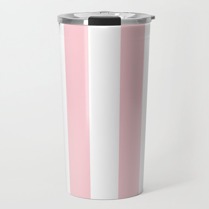 Large White and Light Millennial Pink Pastel Circus Tent Stripe Travel Mug Gallery Image 1