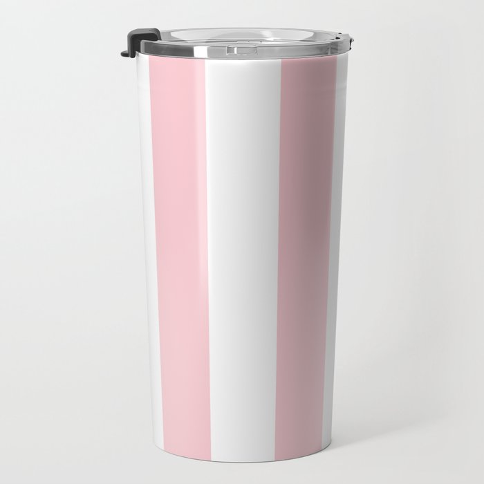 Large White and Light Millennial Pink Pastel Circus Tent Stripe Travel Mug Gallery Image 3