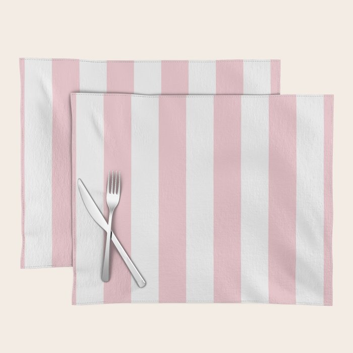 Large White and Light Millennial Pink Pastel Circus Tent Stripe Placemat Gallery Image 1