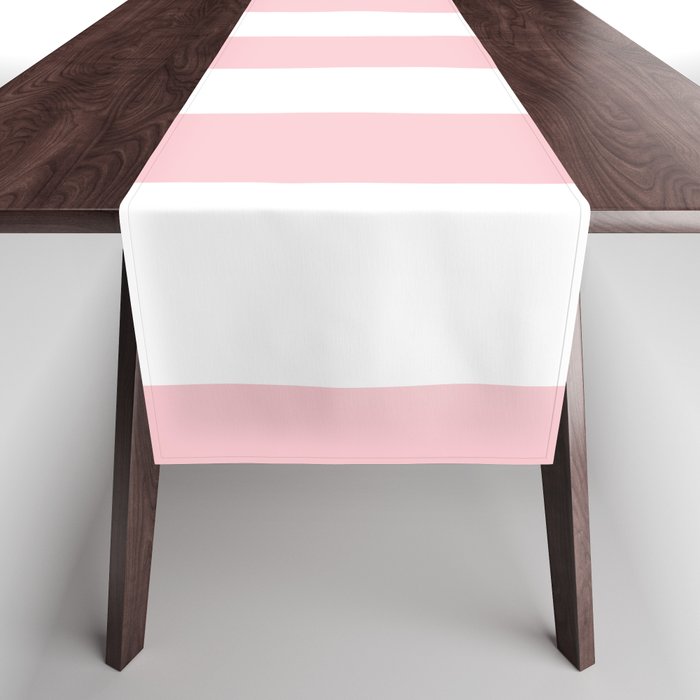 Large White and Light Millennial Pink Pastel Circus Tent Stripe Table Runner Gallery Image 1