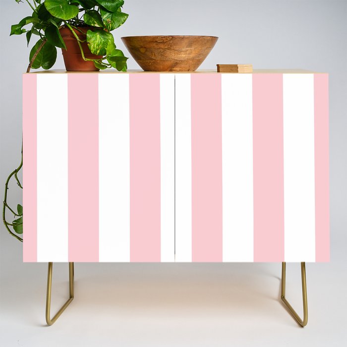 Large White and Light Millennial Pink Pastel Circus Tent Stripe Credenza Gallery Image 1
