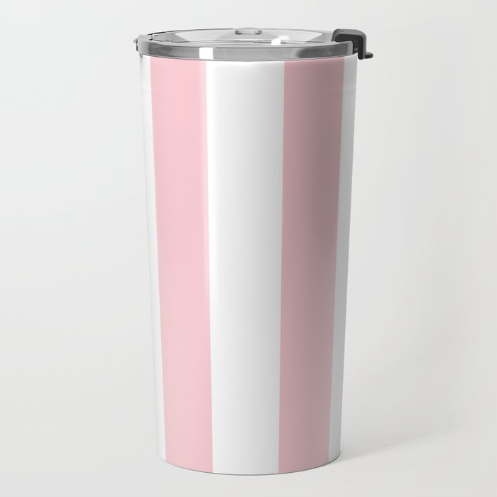 Large White and Light Millennial Pink Pastel Circus Tent Stripe Travel Mug Gallery Image 2