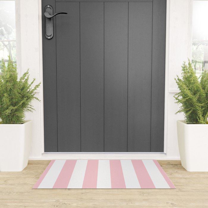Large White and Light Millennial Pink Pastel Circus Tent Stripe Welcome Mat Gallery Image 3
