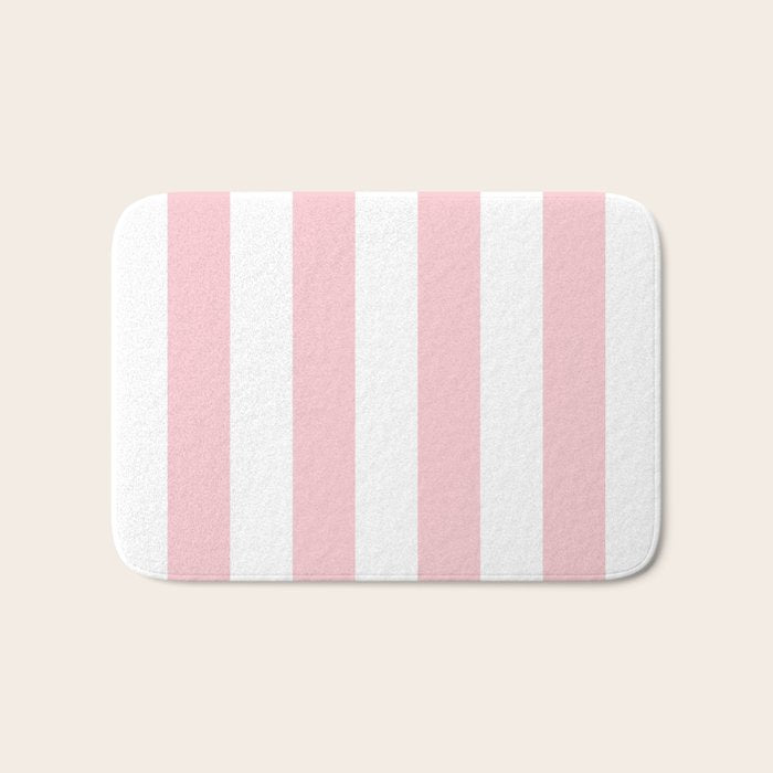Large White and Light Millennial Pink Pastel Circus Tent Stripe Bath Mat Gallery Image 1