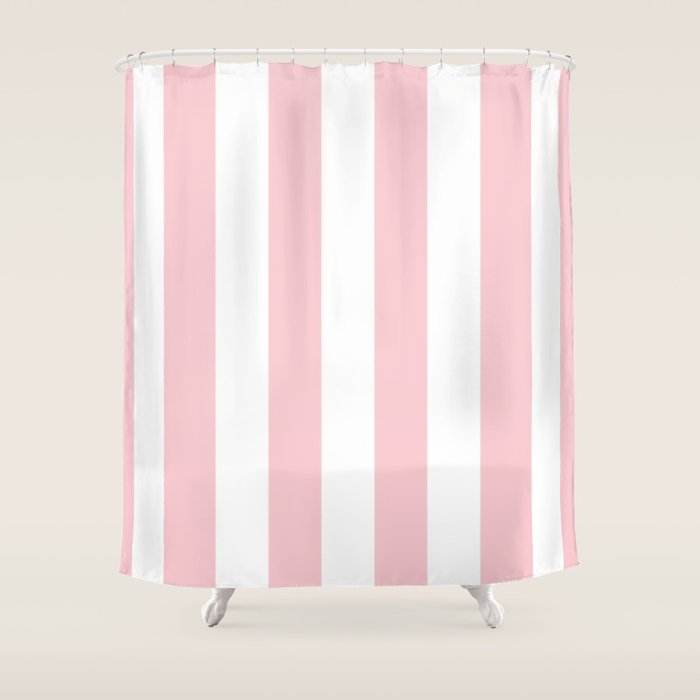 Large White and Light Millennial Pink Pastel Circus Tent Stripe Shower Curtain Gallery Image 1
