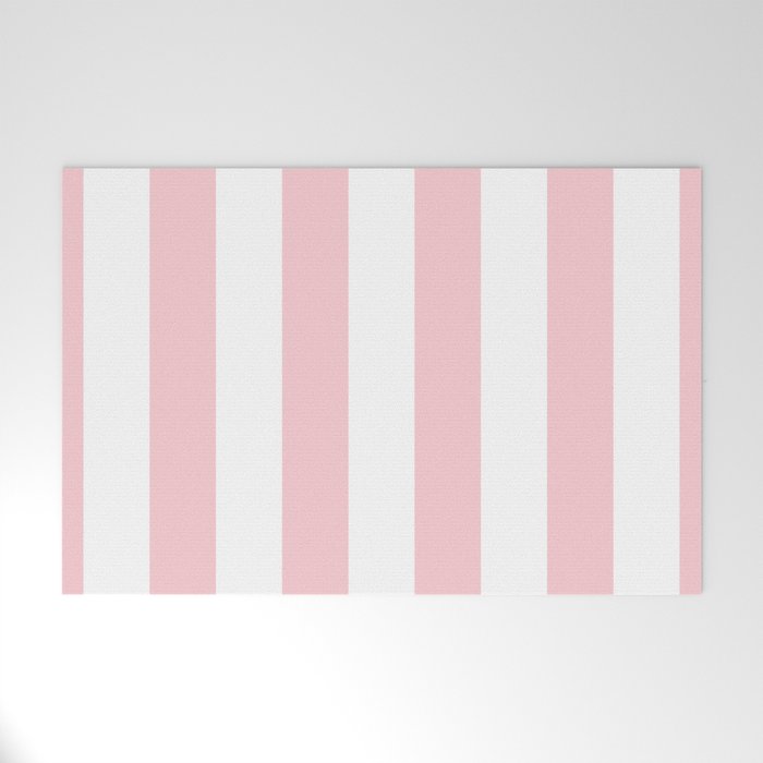 Large White and Light Millennial Pink Pastel Circus Tent Stripe Welcome Mat Gallery Image 1