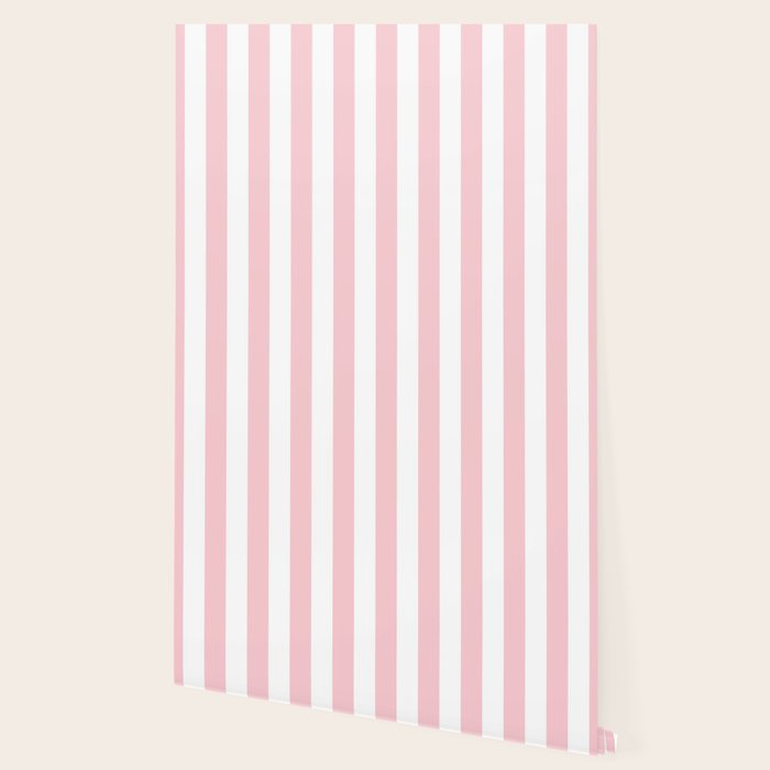 Large White and Light Millennial Pink Pastel Circus Tent Stripe Wallpaper Gallery Image 2
