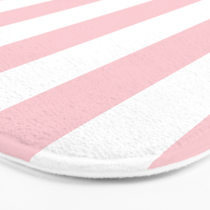 Large White and Light Millennial Pink Pastel Circus Tent Stripe Bath Mat Gallery Image 3