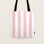 Large White and Light Millennial Pink Pastel Circus Tent Stripe Tote Bag Gallery Image 1