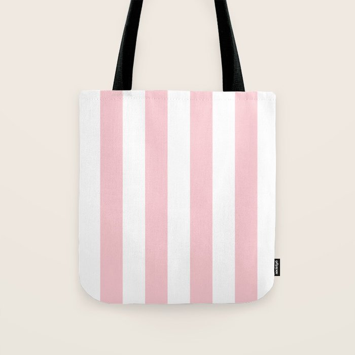 Large White and Light Millennial Pink Pastel Circus Tent Stripe Tote Bag Gallery Image 1