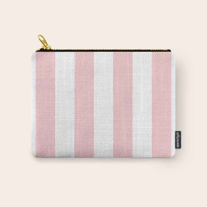 Large White and Light Millennial Pink Pastel Circus Tent Stripe Carry All Pouch Gallery Image 1