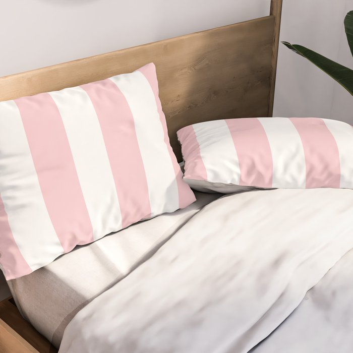 Large White and Light Millennial Pink Pastel Circus Tent Stripe Pillow Sham Gallery Image 2
