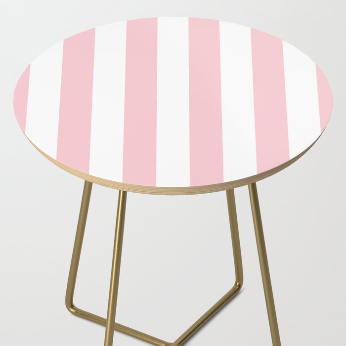 Large White and Light Millennial Pink Pastel Circus Tent Stripe Side Table Gallery Image 2