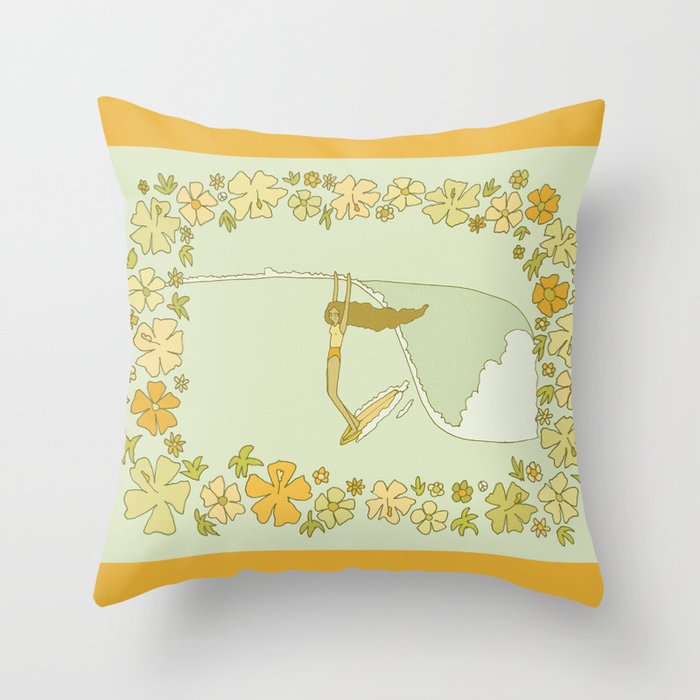 Rell Sunn heart of the sea 70s // retro surf art by surfy birdy Throw Pillow Gallery Image 1