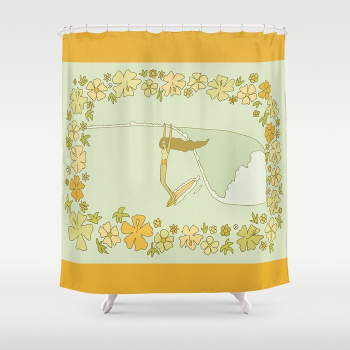 Rell Sunn heart of the sea 70s // retro surf art by surfy birdy Shower Curtain Gallery Image 1