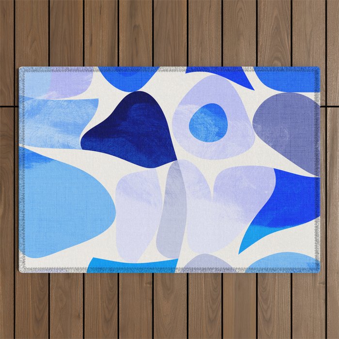 mid century modern organic blue Outdoor Rug Gallery Image 1