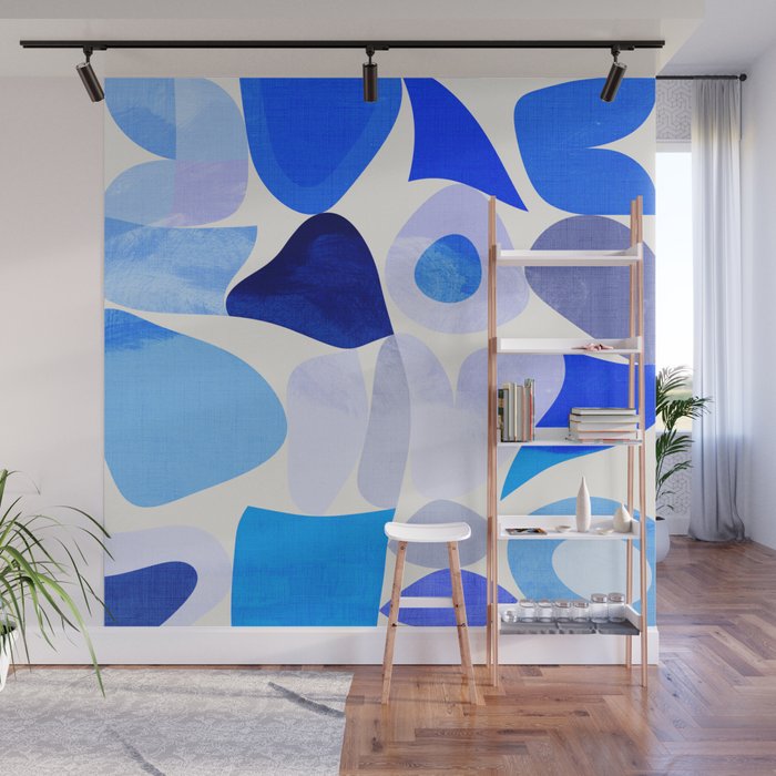 mid century modern organic blue Wall Mural Gallery Image 1
