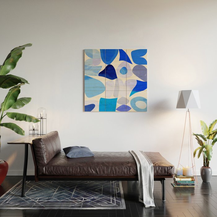 mid century modern organic blue Wood Wall Art Gallery Image 2