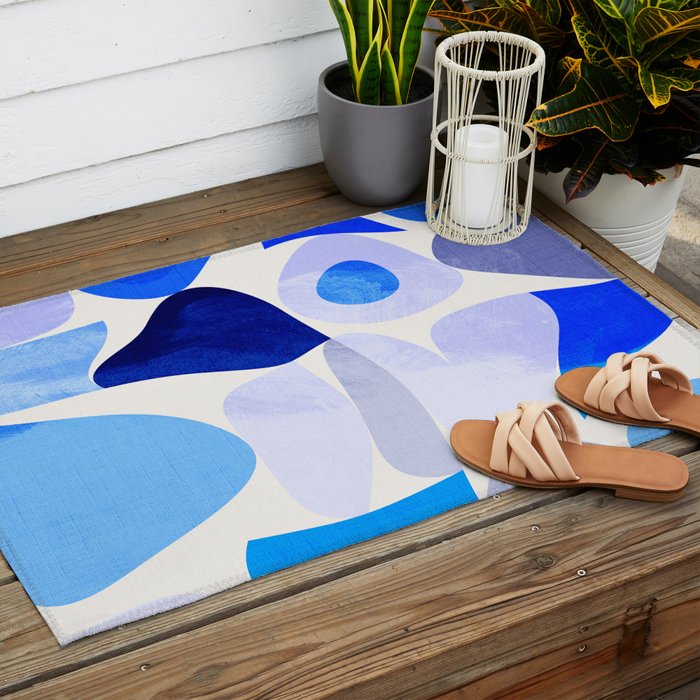 mid century modern organic blue Outdoor Rug Gallery Image 2