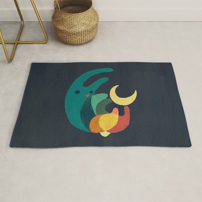 Rabbit and crescent moon Rug Gallery Image 1