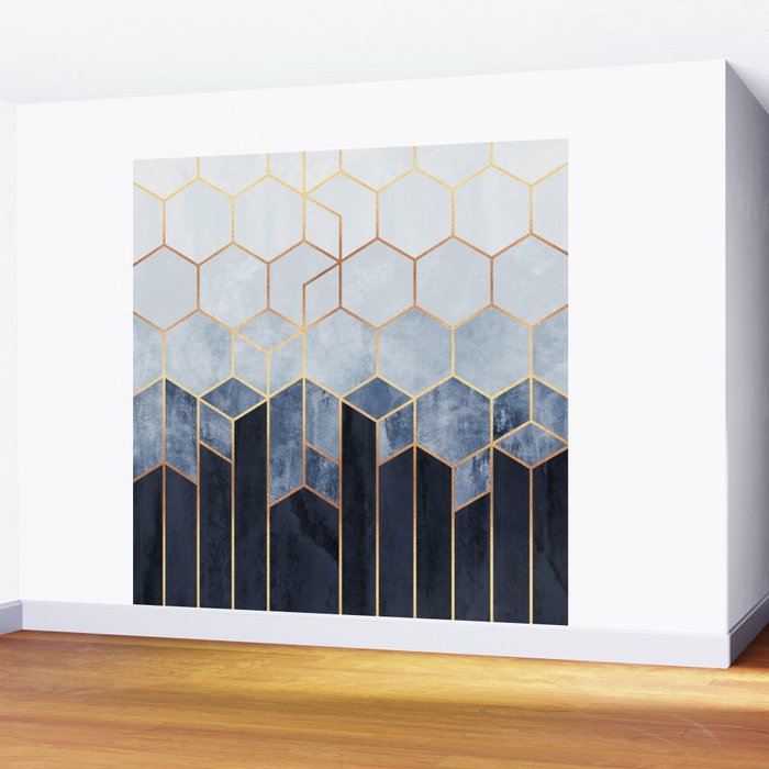 Soft Blue Hexagons Wall Mural Gallery Image 2