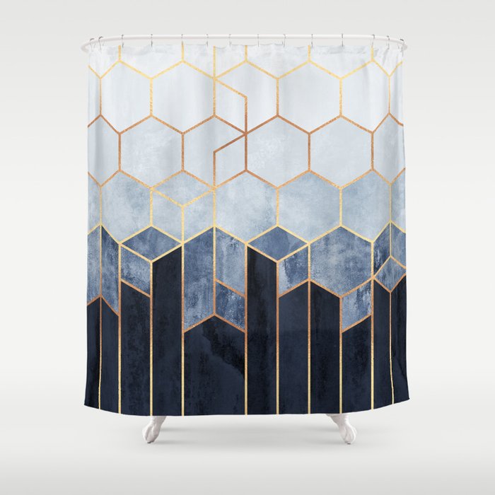 Soft Blue Hexagons Shower Curtain Gallery Image 1