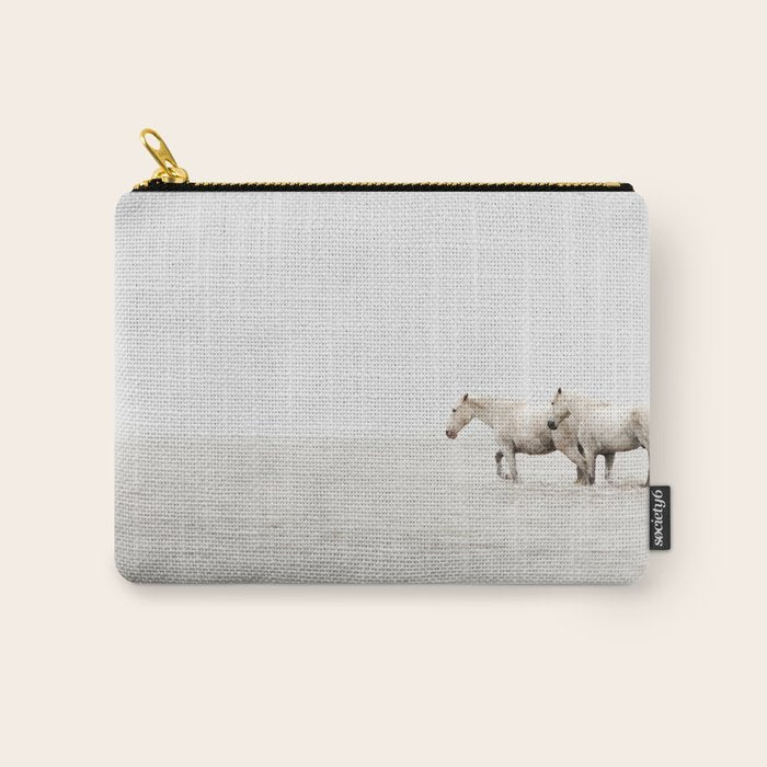White Camargue Horses - Minimalist Nature Photography Carry All Pouch Gallery Image 1