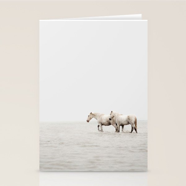 White Camargue Horses - Minimalist Nature Photography Stationery Card Gallery Image 1