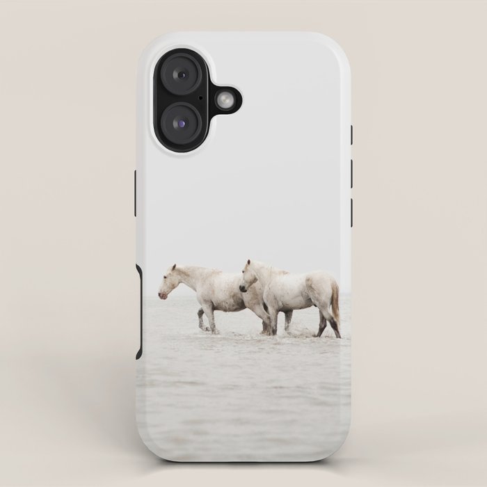 White Camargue Horses - Minimalist Nature Photography iPhone Case Gallery Image 1