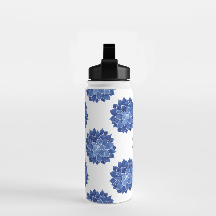 Indigo Succulent |  Watercolor Painting Water Bottle Gallery Image 2