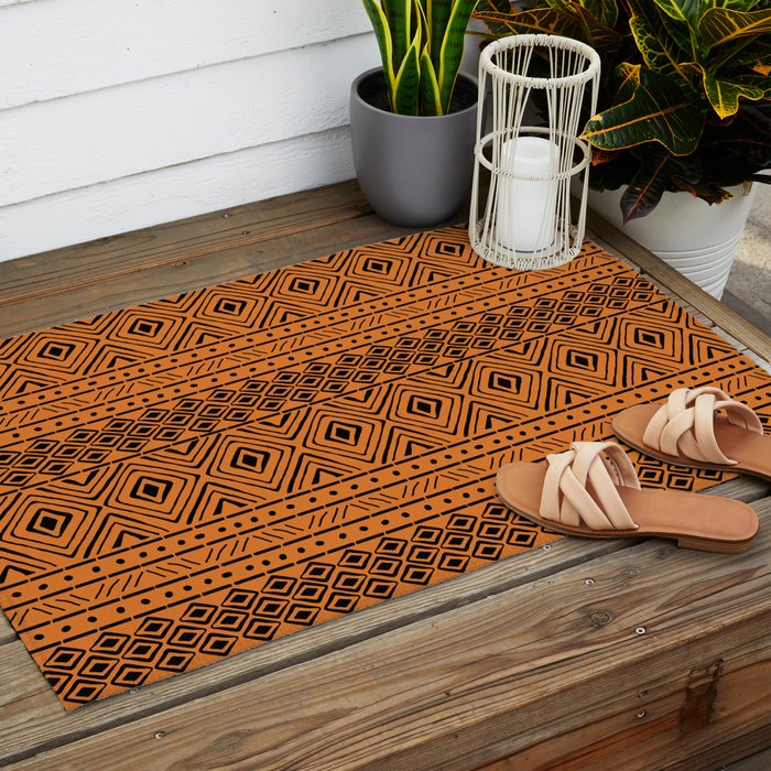 African Mud Cloth // Orange Outdoor Rug Gallery Image 2