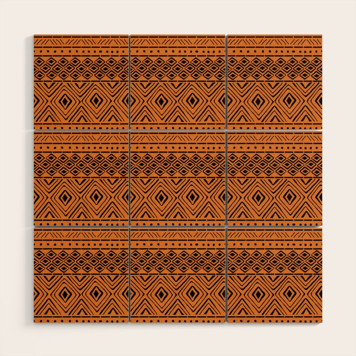 African Mud Cloth // Orange Wood Wall Art