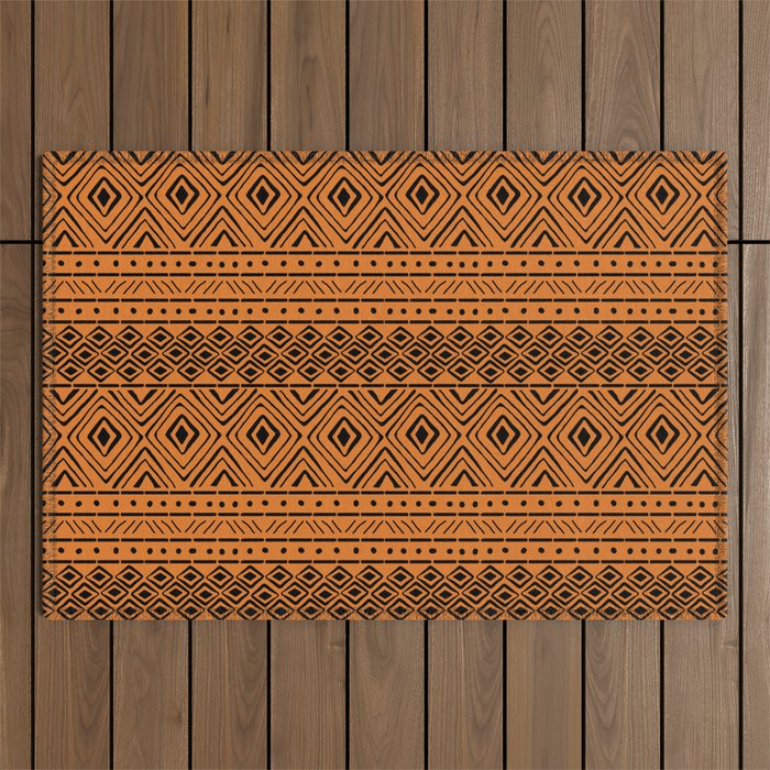 African Mud Cloth // Orange Outdoor Rug Gallery Image 1