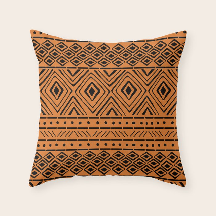 African Mud Cloth // Orange Throw Pillow Gallery Image 1